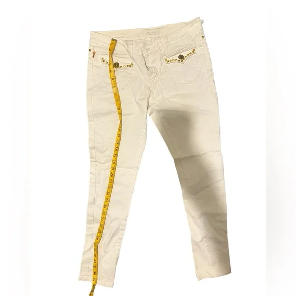 Robin’s Jeans Men’s Sz 29 Studded Gold white Designer Fashion Flap Button Wing